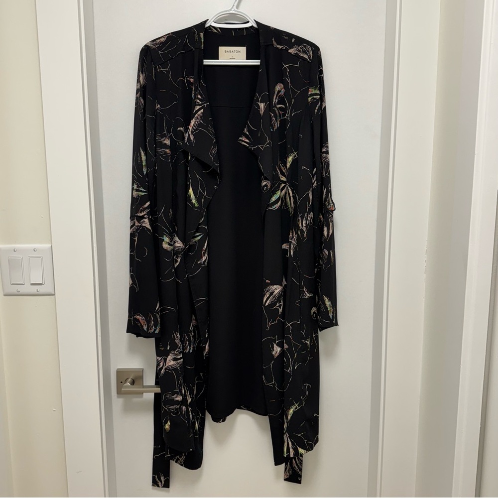 Babaton Black Floral Draped Long Jacket